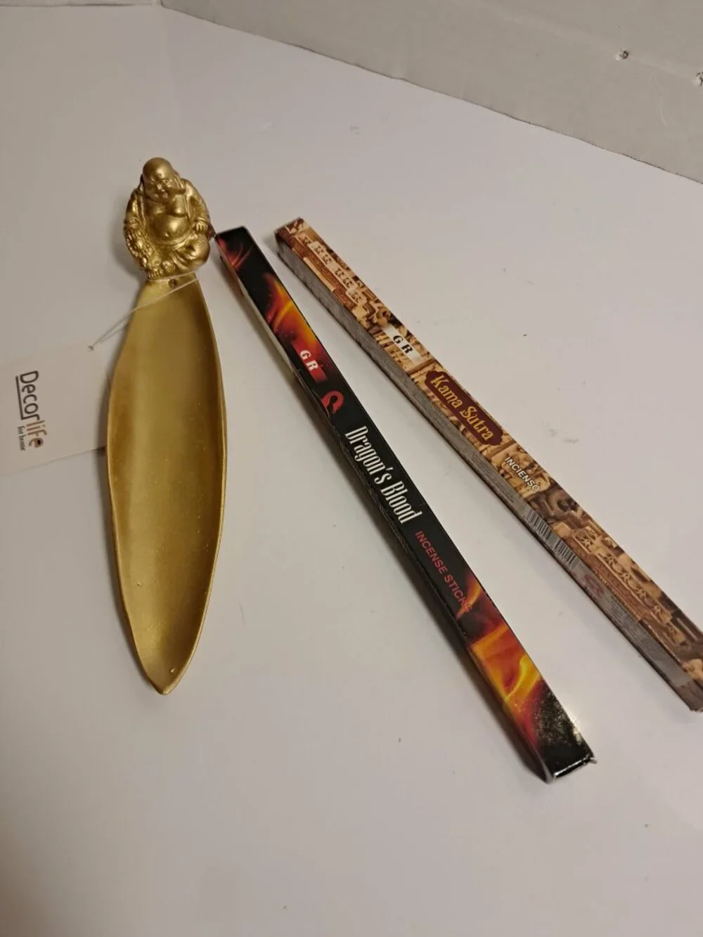 Gold Buddha Incense Holder & 2 Scented Incense Packs Set